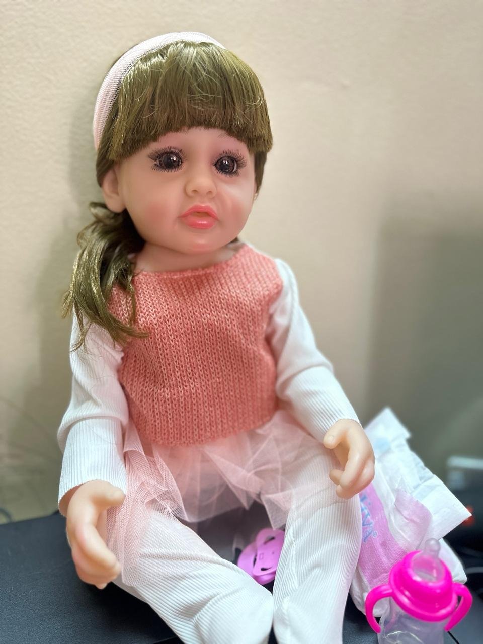 Realistic Silicone Baby Doll – Soft and Lifelike with Music Newborn Girl in Pink Cheetah Plush Outfit
