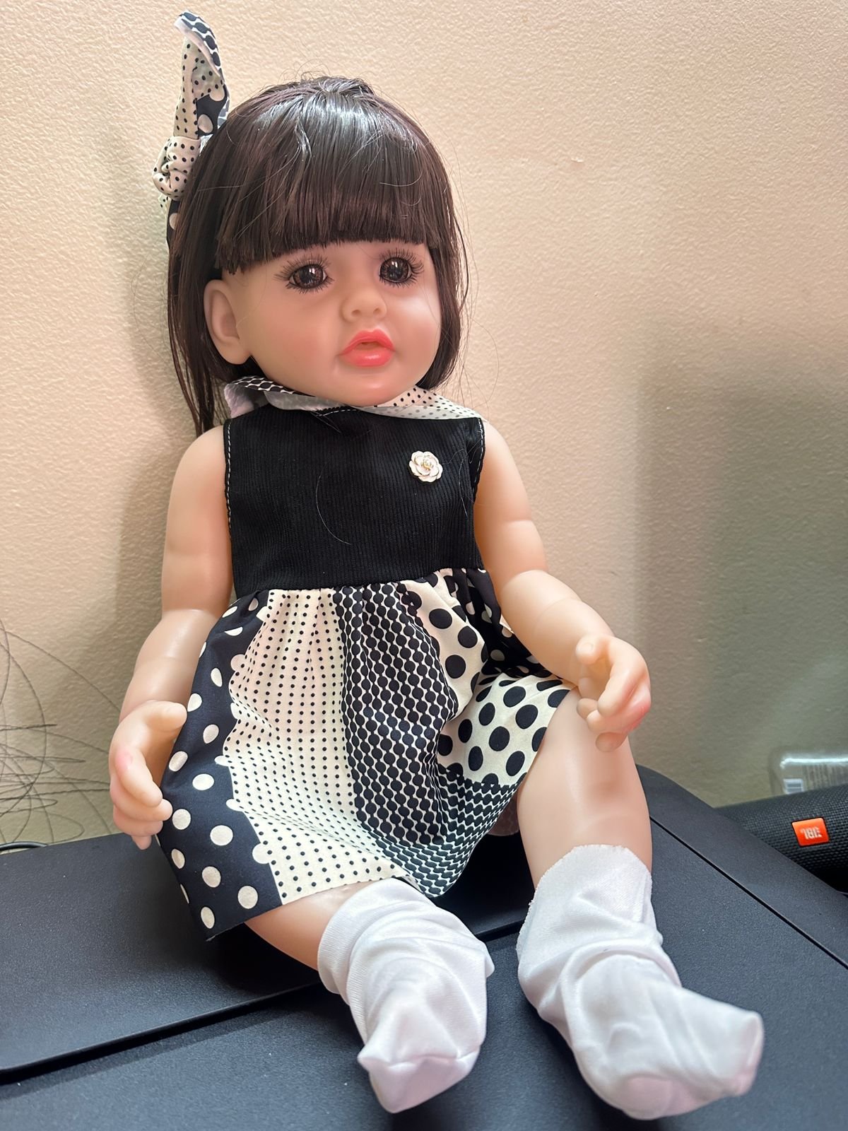 Realistic Silicone Baby Doll – Soft and Lifelike with Music Newborn with Polka Dot Fashion & Nurturing Accessories