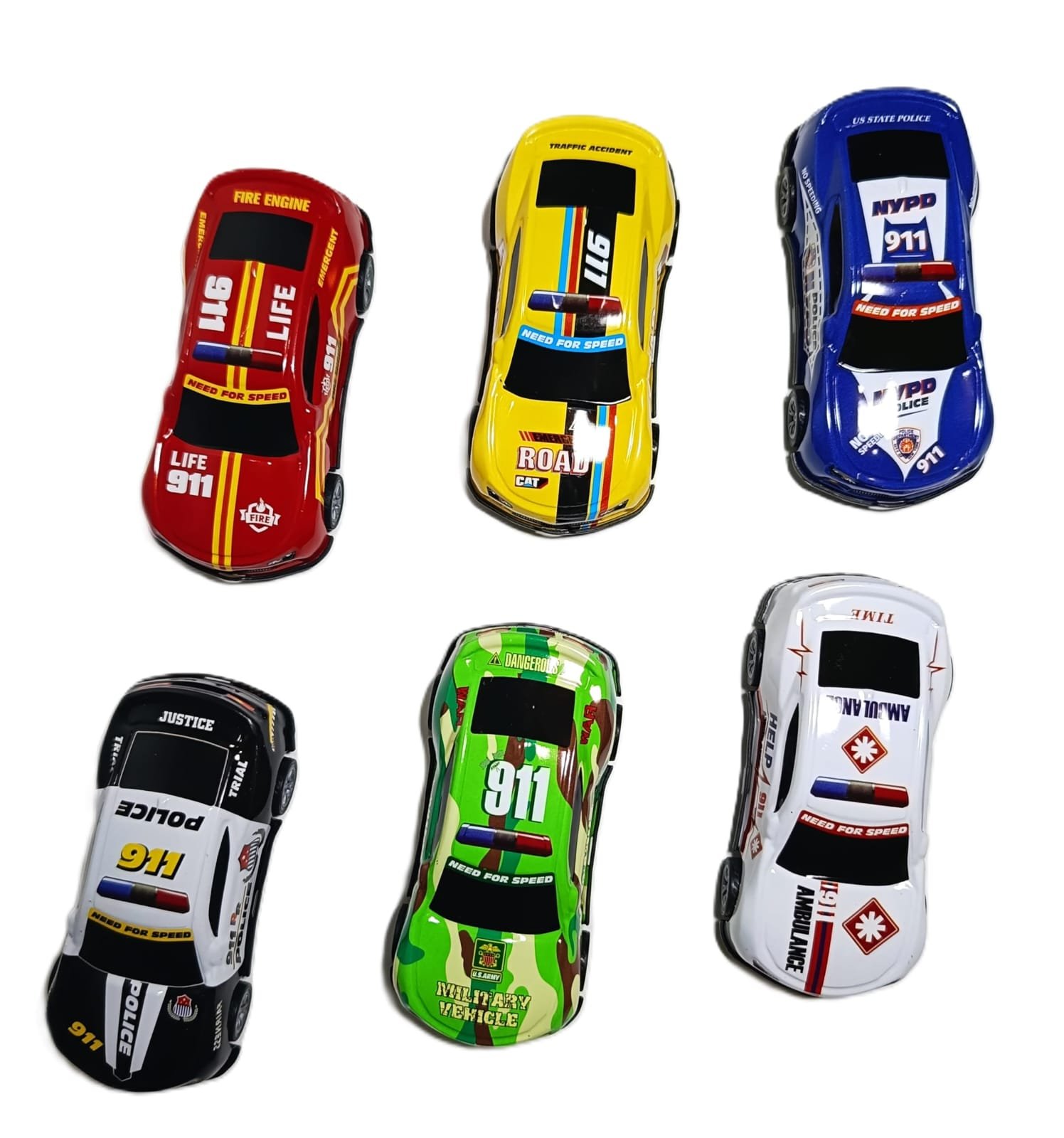 6-Piece Rapid Rescue Emergency Vehicle Set – Die-Cast Toy Cars with Police, Fire, Ambulance, and Military Vehicles